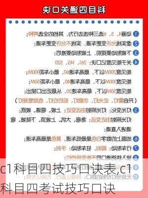 c1科目四技巧口诀表,c1科目四考试技巧口诀