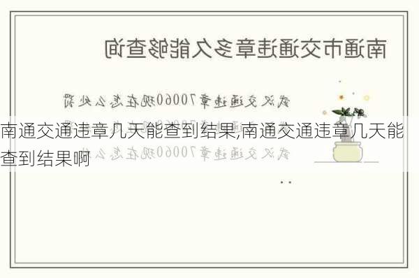 南通交通违章几天能查到结果,南通交通违章几天能查到结果啊